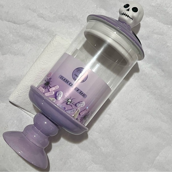 Cobwebs & Cauldrons Halloween Skeleton Glass Candy Jar Purple - Picture 4 of 12